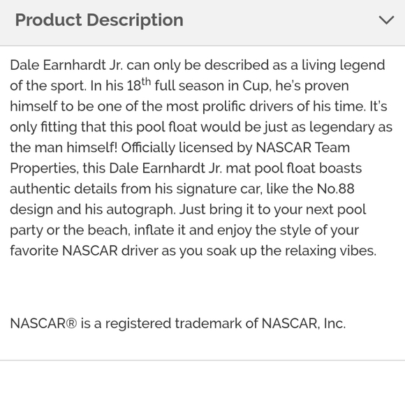 NASCAR LICENSED Dale Earnhardt Mat Pool Floaty - Picture 5 of 5